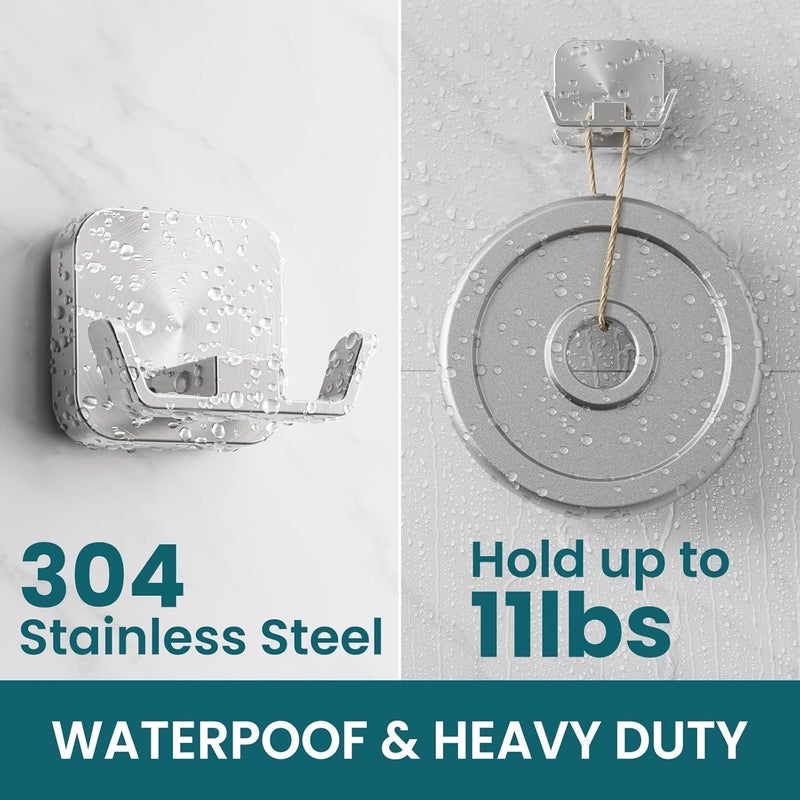 Taili Patented Strong Suction Cup Hook, 304 Stainless Steel Bathroom Suction Cup Holder for Towel, Loofah, Bathrobe, Damage-Free Hanging Shower Wall Hook, Double-Hook Widening Design, 2 Pack, Silver - Image 3